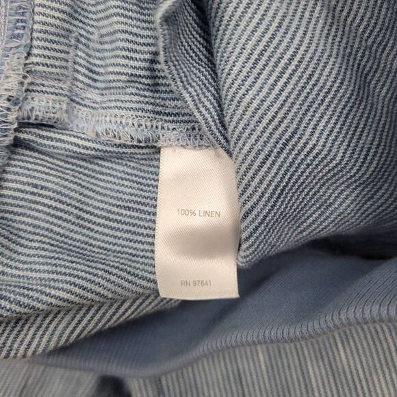 J Jill Love Linen 100% Linen Striped Blue Cropped Pants Sz M Pull On Elastic Wai - Picture 4 of 8
